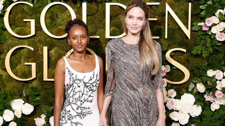 Zahara Jolie and Angelina Jolie attend the 2025 Golden Globe Awards