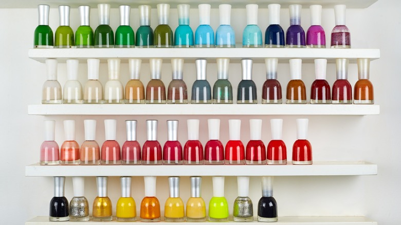 Nail polish bottles on shelves