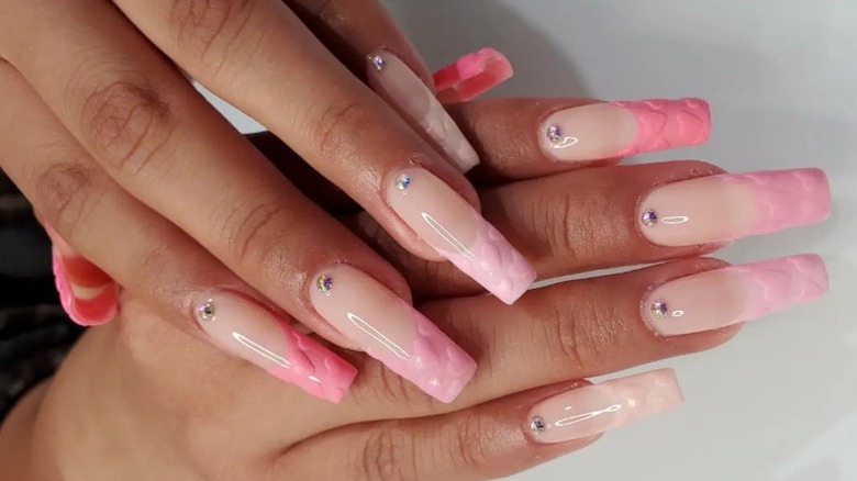 pink 3D heart french tips