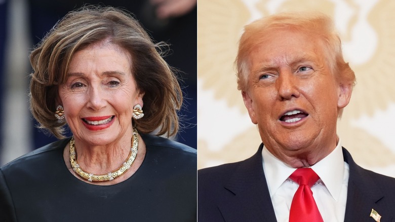 Close up of Donald Trump and close up of Nancy Pelosi