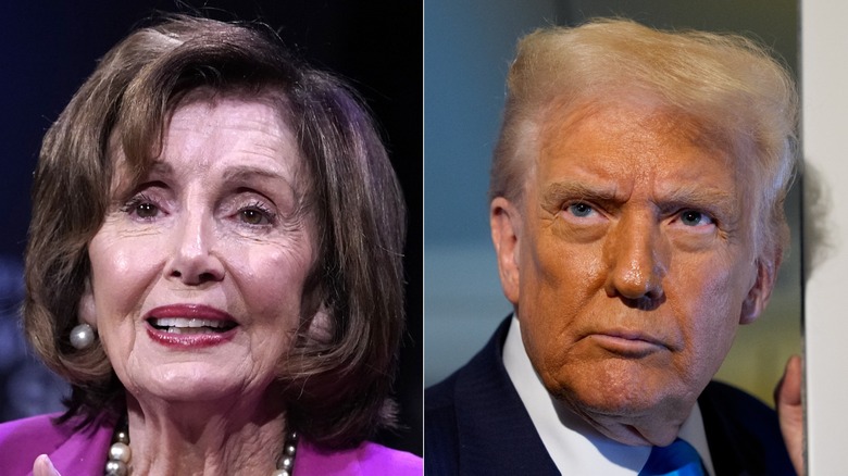 Close up of Nancy Pelosi and a close up of President Donald Trump