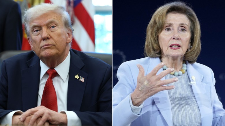 Split image of Donald Trump and Nancy Pelosi