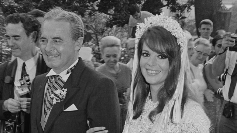 Natalie Wood (on right with headpiece) on her wedding day to Richard Gregson in 1969