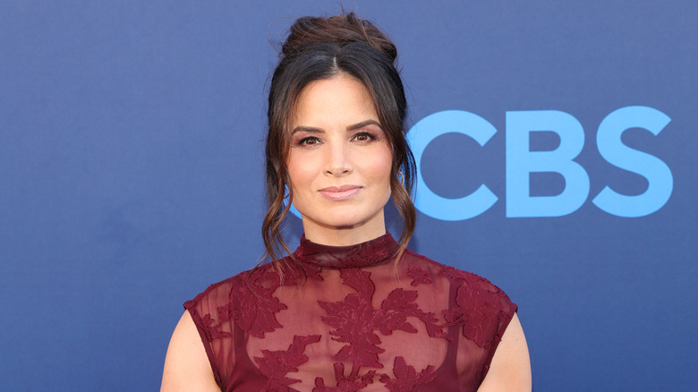 Katrina Law wearing red dress