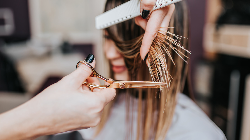 Woman getting her hair cut