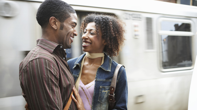 Couple at train station