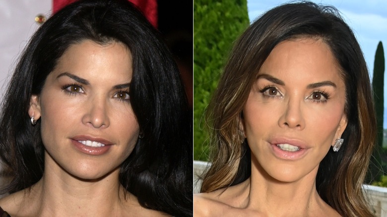 Close up of younger Lauren Sanchez Bezos and close up of 2025 Lauren Sanchez Bezos.