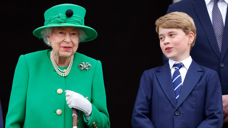 Prince George and Queen Elizabeth talking