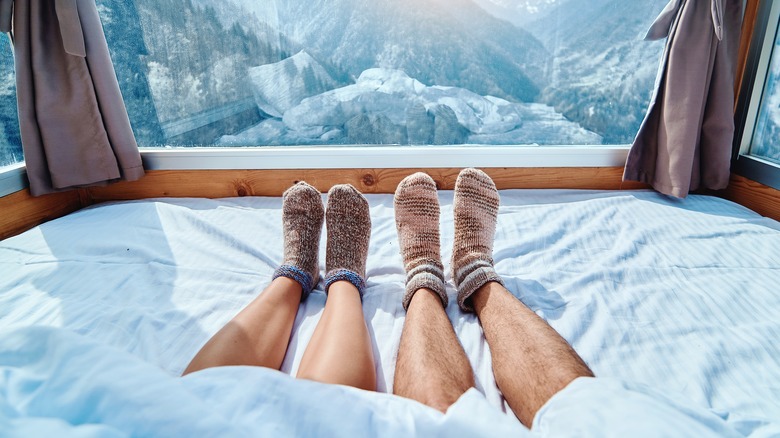 A couple wearing socks 