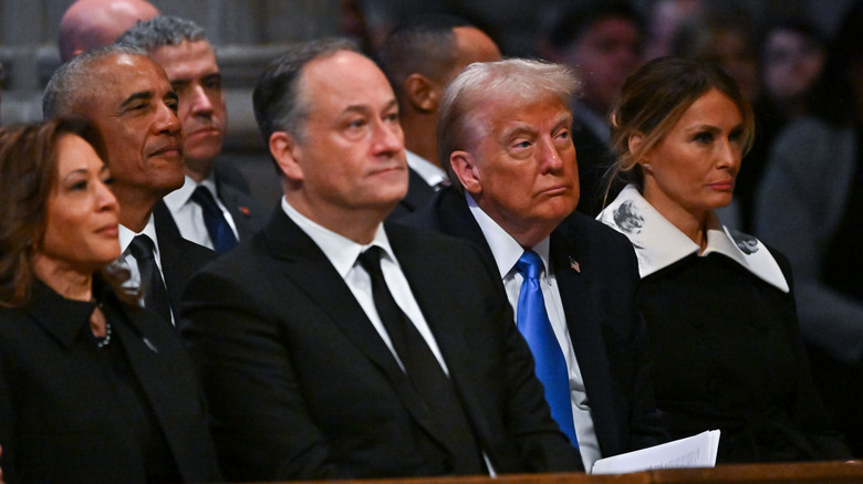 President Donald Trump, former President Barack Obama, and former Vice President Kamala Harris attend the memorial of former President Jimmy Carter
