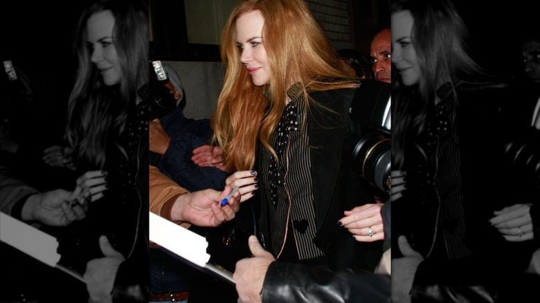 Nicole Kidman pictured on the streets of Manhattan in 2010, wearing a black pinstripe jacket