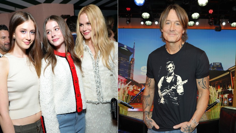 Split image of Sunday Rose, Faith Margaret, Nicole Kidman, and then Keith Urban posing by himself
