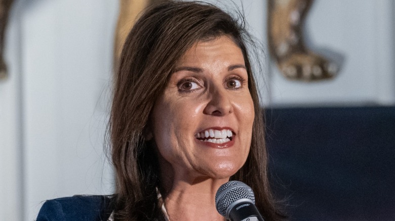 Nikki Haley on stage at a rally in Pennsburg, PA (2024)