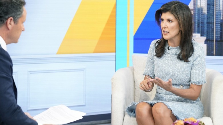 Nikki Haley on the set of "Fox and Friends" in New York City (2024)