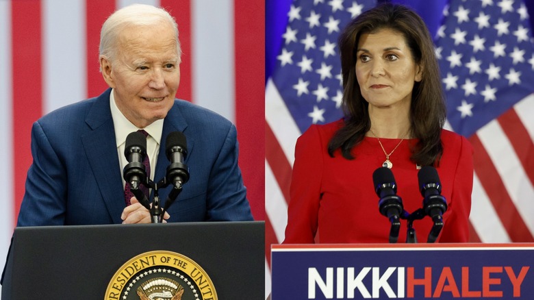 President Joe Biden (L) and Nikki Haley (R)