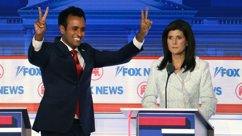 Vivek Ramaswamy and Nikki Haley onstage together