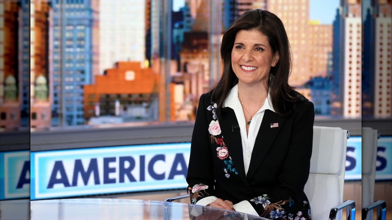 Republican presidential candidate Nikki Haley visits "America Reports" at Fox News Channel Studios on January 29, 2024