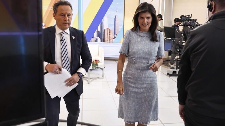 Fox anchor Brian Kilmeade and Nikki Haley the former United States Ambassador to the United Nations visit "FOX & Friends"
