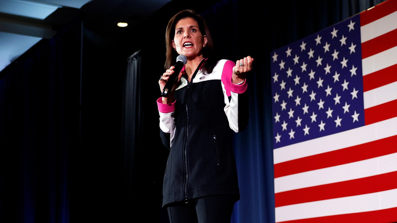 Former U.N. Ambassador Nikki Haley speaks during a campaign event at the DoubleTree by Hilton Hotel