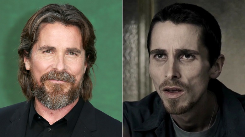 split screen of Christian Bale smiling and looking incredulous