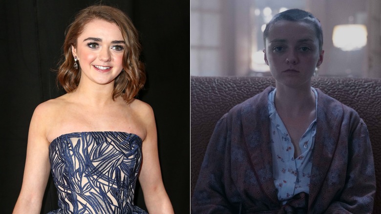 spilt screen of Maisie Williams smiling and looking serious
