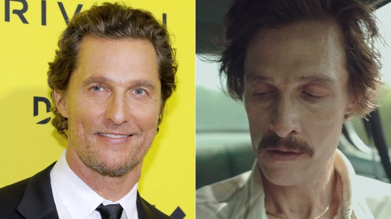 split screen of Matthew McConaughey smiling and looking sad