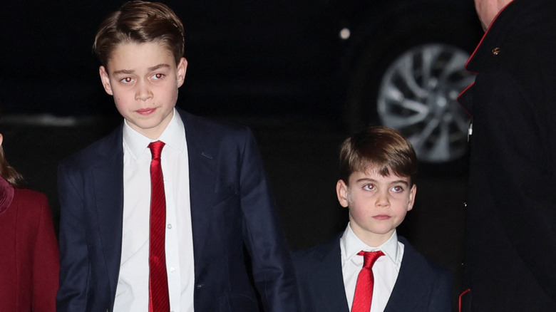 Closeup of Prince George and Prince Louis walking