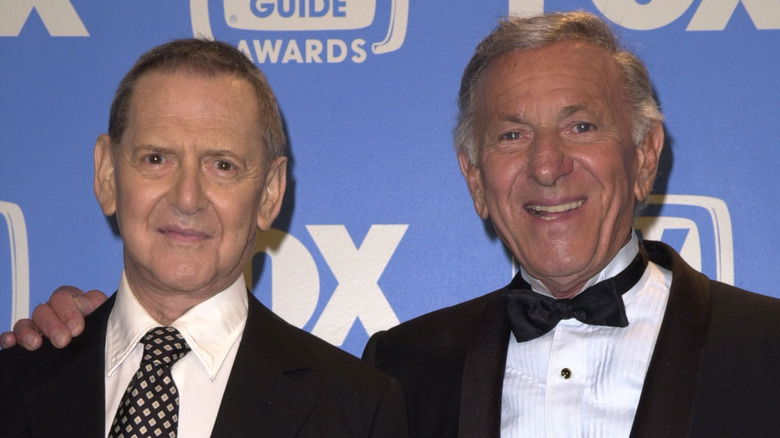 Tony Randall and Jack Klugman posing together at the 2002 TV Guide Awards