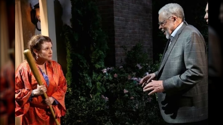 Carrie Fisher and James Earl Jones in a scene from "The Big Bang Theory"