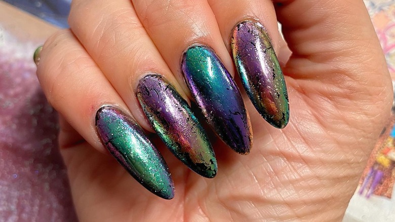 Oil slick holographic nail art