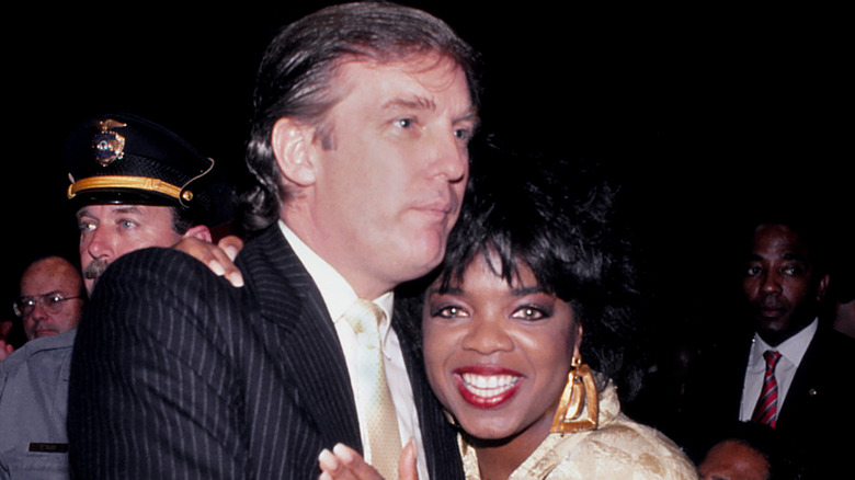 Donald Trump and Oprah Winfrey ringside at Tyson vs Holmes Convention Hall in Atlantic City, New Jersey January 22 1988.