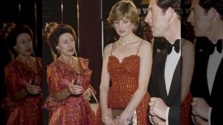 Princess Margaret, Princes Diana, and then-Prince Charles in 1981 at the "Four Your Eyes Only" premiere