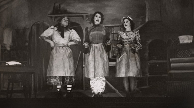 Queen Elizabeth II and Princess Margaret perform in a 1943 pantomime of Aladdin