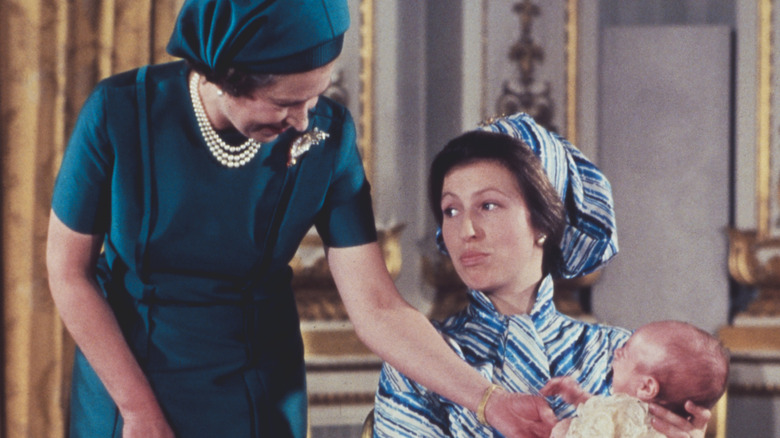 Queen Elizabeth II greets Princess Anne's son, Peter Philips