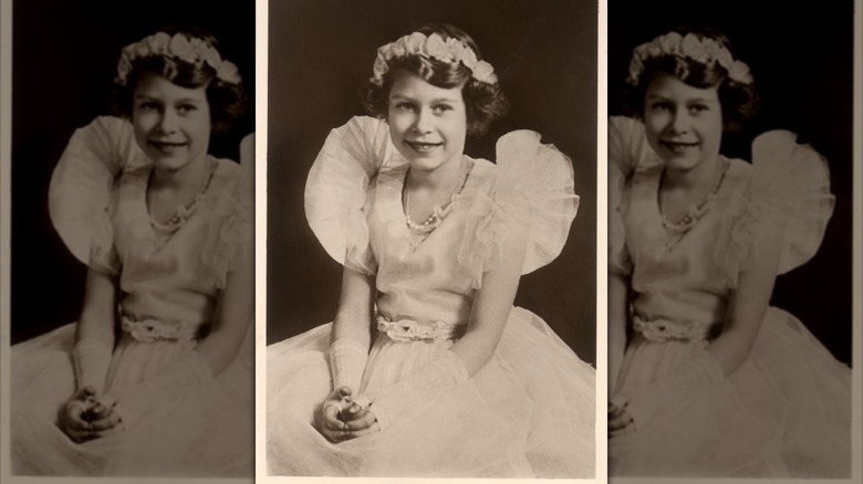 Princess Elizabeth in 1935, wearing fingerless gloves