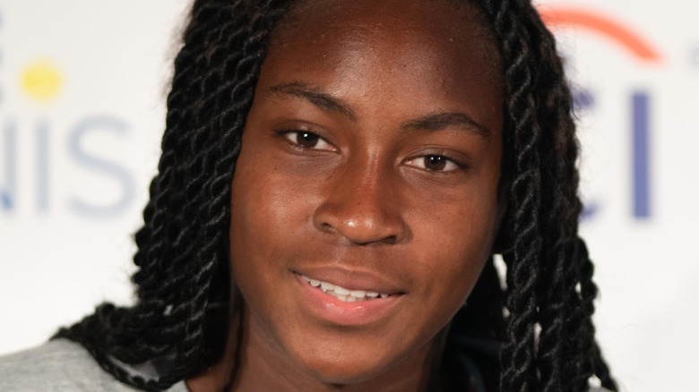 Coco Gauff at a press conference 