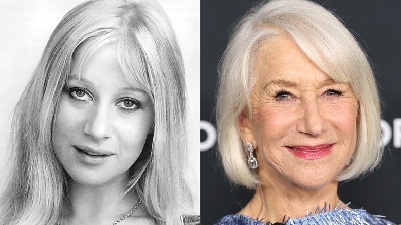 Headshot of Helen Mirren in the 1970s and Helen Mirren in 2025