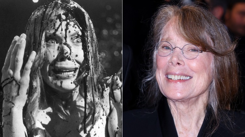 Side-by-side of Sissy Spacek in "Carrie" and Sissy Spacek in 2025