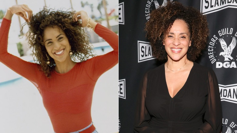 Split image of Karyn Parsons posing for a photo in the '90s & attending the Slamdance Film Festival in 2026