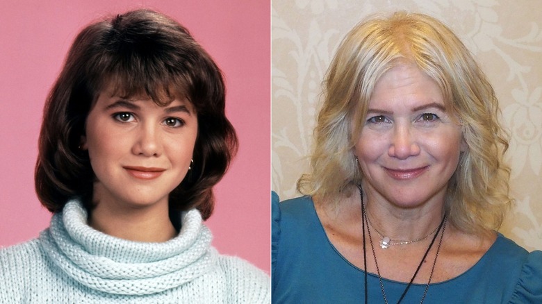 Split image of Tracey Gold in a publicity shot for "Growing Pains" & at Classic Rewind Weekend 2022