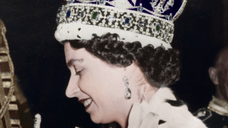 Queen Elizabeth smiling on her coronation day