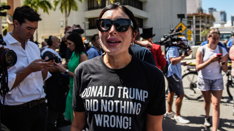 Laura Loomer sunglasses black Donald Trump T-shirt