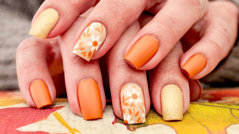 Orange nails close up