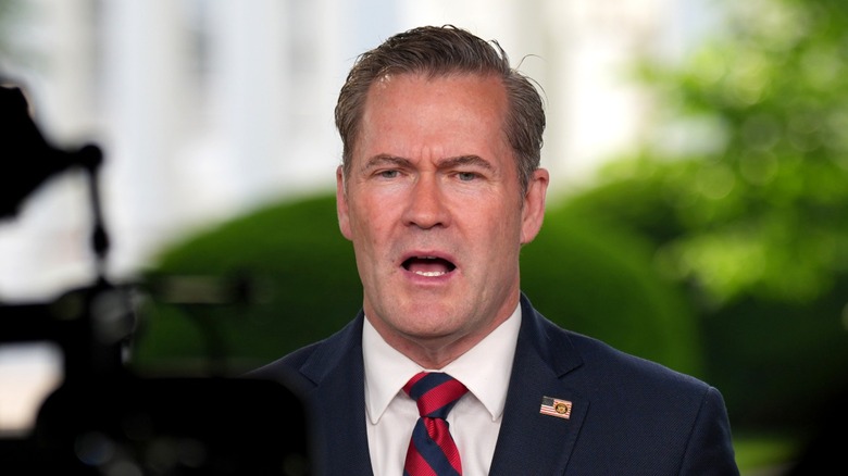 Mike Waltz participates in a TV interview at the White House in Washington, DC (2025)