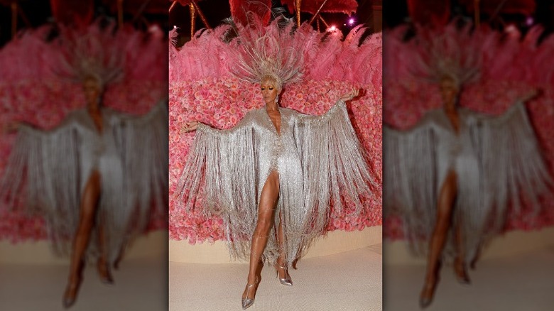 Celine Dion wearing peacock headpiece