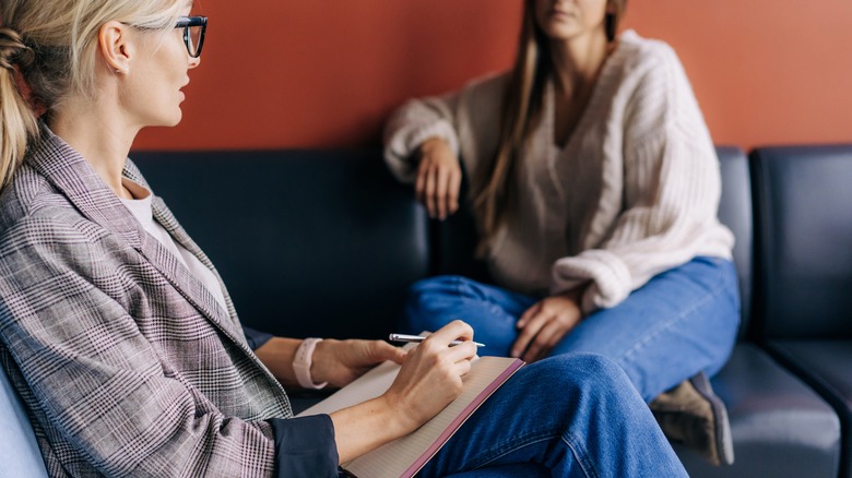Woman talking to therapist