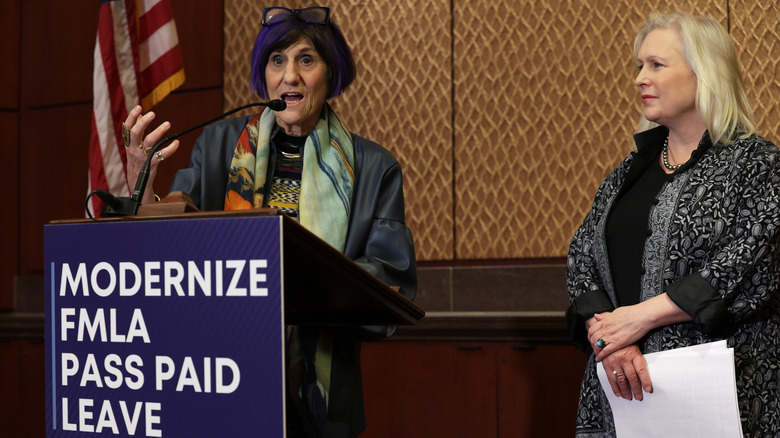 Kirsten Gillibrand and Rosa DeLauro speaking 