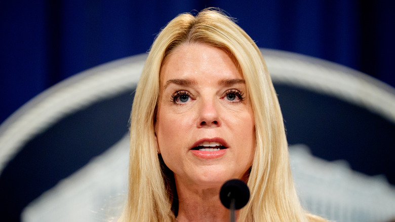 Attorney General Pam Bondi speaks at the Department of Justice