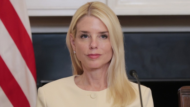 Pam Bondi speaks in the State Dining Room at the White House (2025)