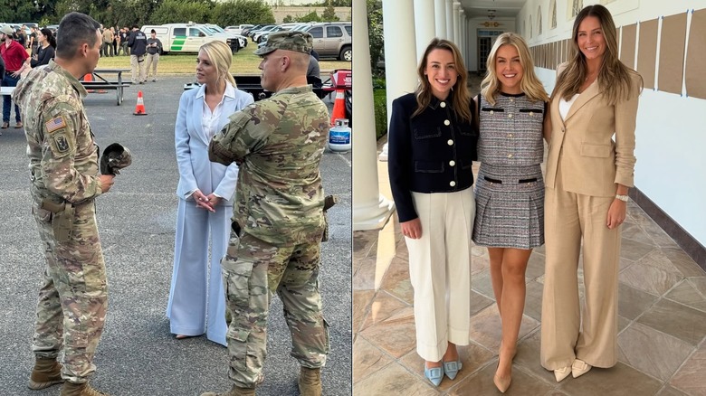Photos of Pam Bondi and Margo Martin wearing wide-leg pants